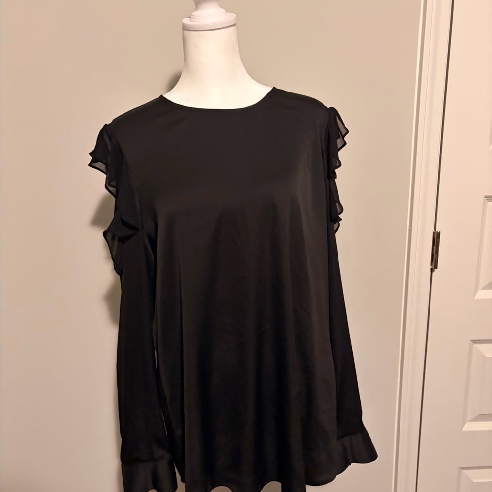 Calvin Klein Black Ruffle Sleeve Blouse